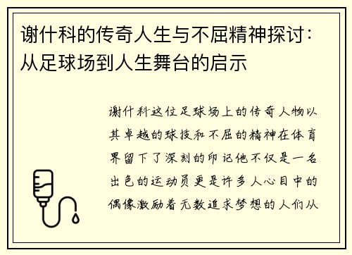 谢什科的传奇人生与不屈精神探讨：从足球场到人生舞台的启示